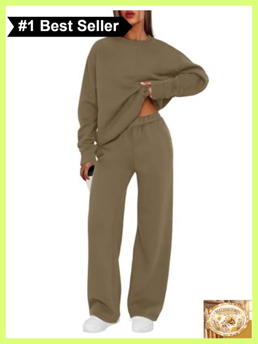 2 Piece Sweatsuit Set Crewneck Drop Shoulder Wide Leg Pants Lounge